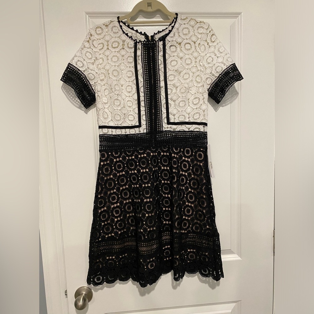 Aqua NWT short sleeve dress with black and white lace overlay - Picture 1 of 4